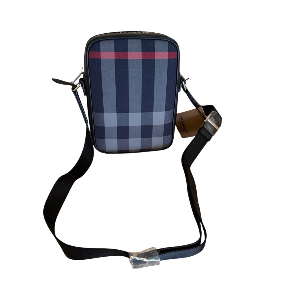 Burberry Canvas/Leather Paddy Crossbody IP Check Bag Navy/Red with black leather